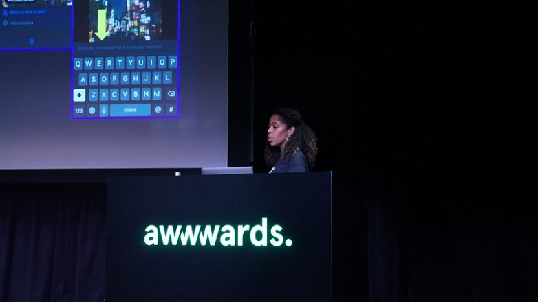 sabrina hall speaking at screen to show alt text on social media