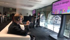 Eriol in front of the title slide 'Diversity in Design'