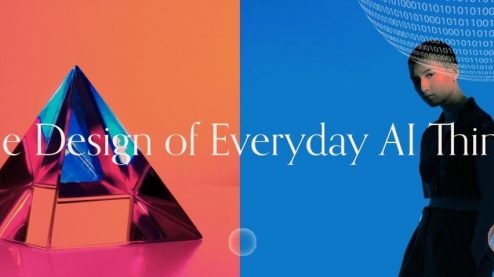 I,age of a person looking at the camera on a blue background, Apyramid over an orange backgrounds