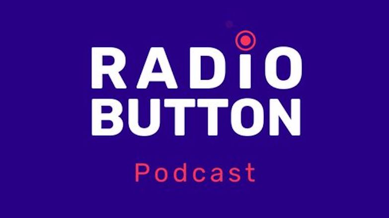 Purple background with words "Radio Button Podcast"