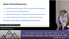 Anna Cook smiling as she shares an accessibility tools and resources slide