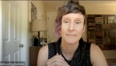 Melissa with short brown asymmetrical hair talking from her desk at home.